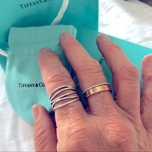 Tiffany Wave five-row ring + box, ribbon & bag